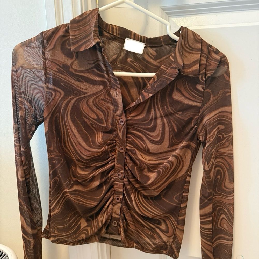Brown Swirl Patterned Women's Top